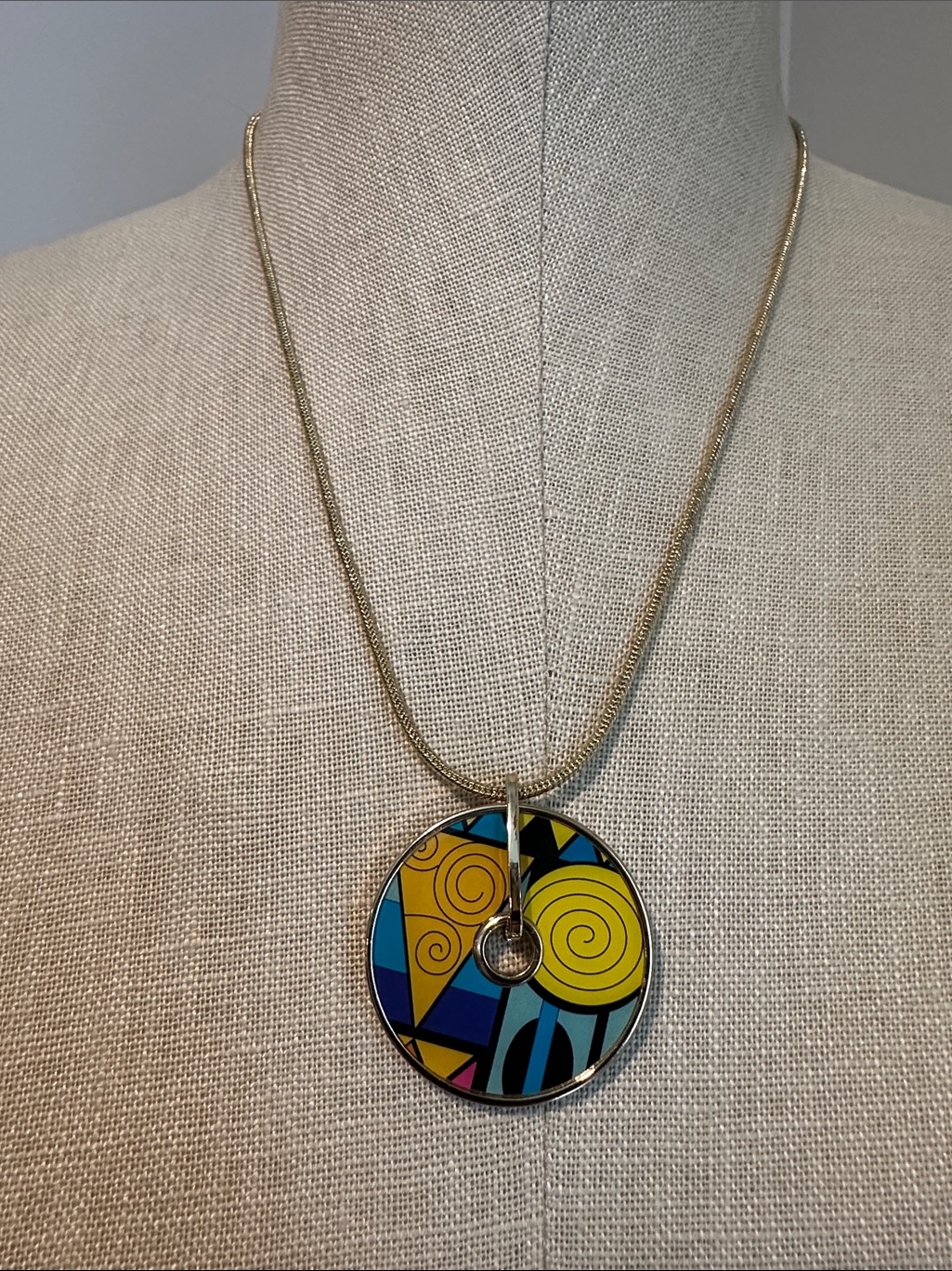 Freywille Gold Plated Enamel Pendant & Chain New Without Tags